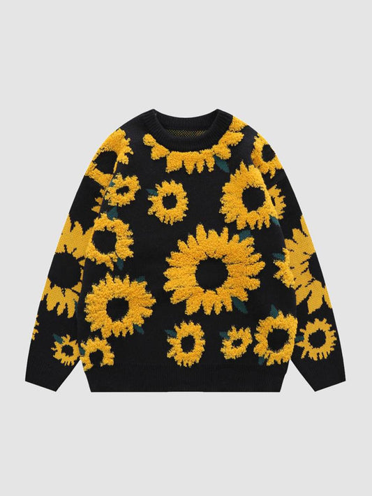 Sunflower Pattern Embroidery Knit Sweater | NCS