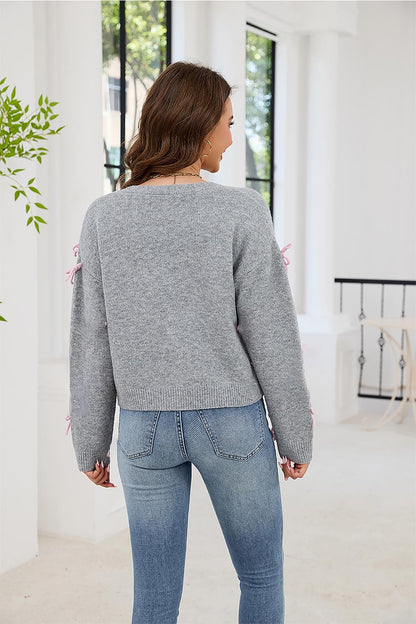 Sweet Bowknot V-Neck Knit Cardigan | NCS