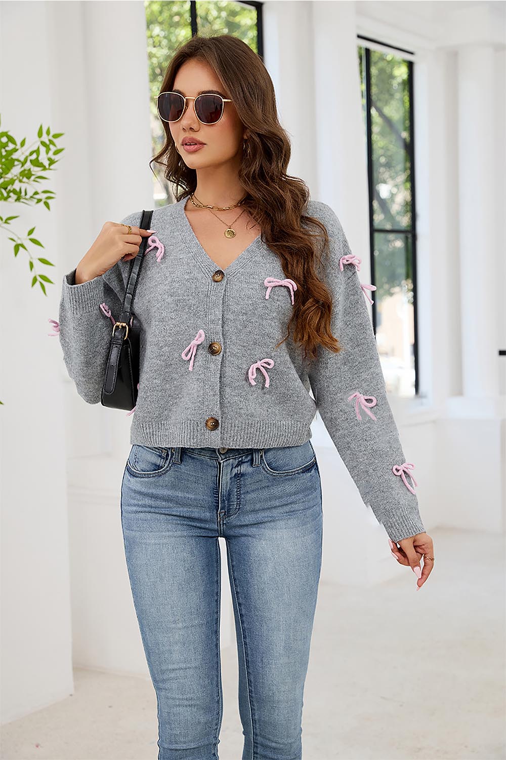 Sweet Bowknot V-Neck Knit Cardigan | NCS