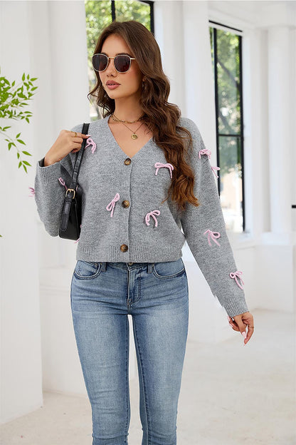 Sweet Bowknot V-Neck Knit Cardigan | NCS