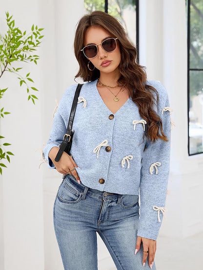 Sweet Bowknot V-Neck Knit Cardigan | NCS
