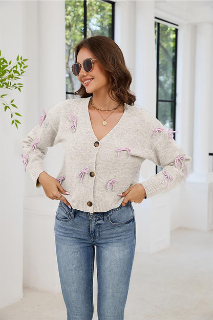 Sweet Bowknot V-Neck Knit Cardigan | NCS
