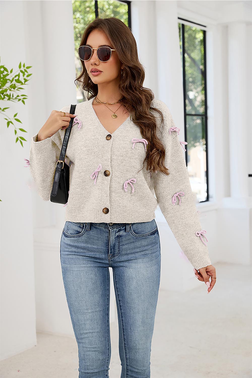 Sweet Bowknot V-Neck Knit Cardigan | NCS