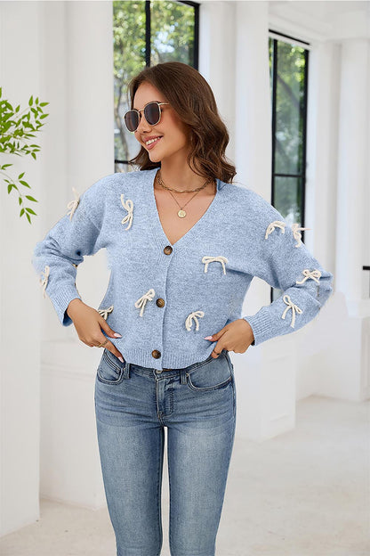 Sweet Bowknot V-Neck Knit Cardigan | NCS