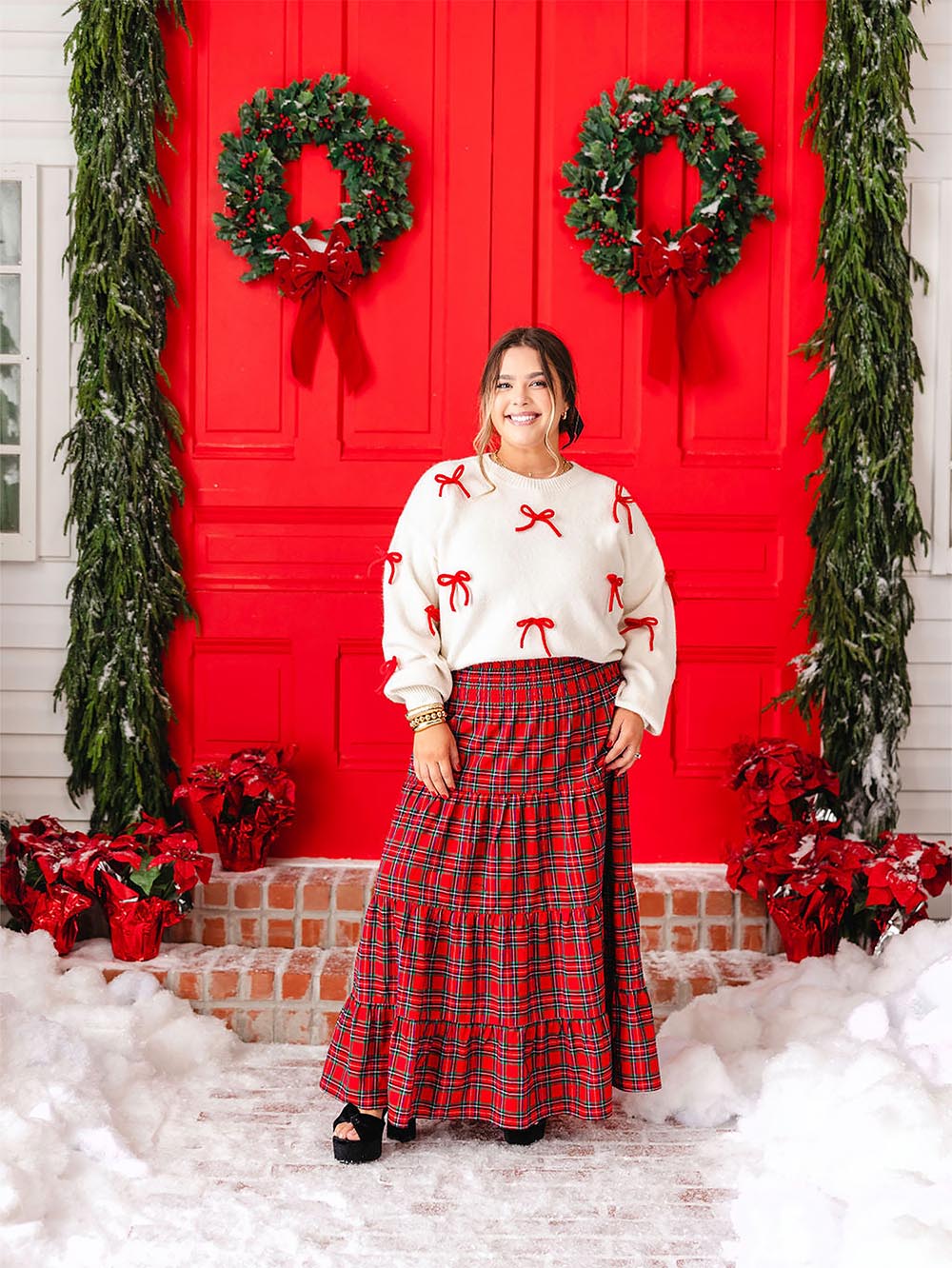 Women Cute Red Bow Decor Christmas Sweater | NCS