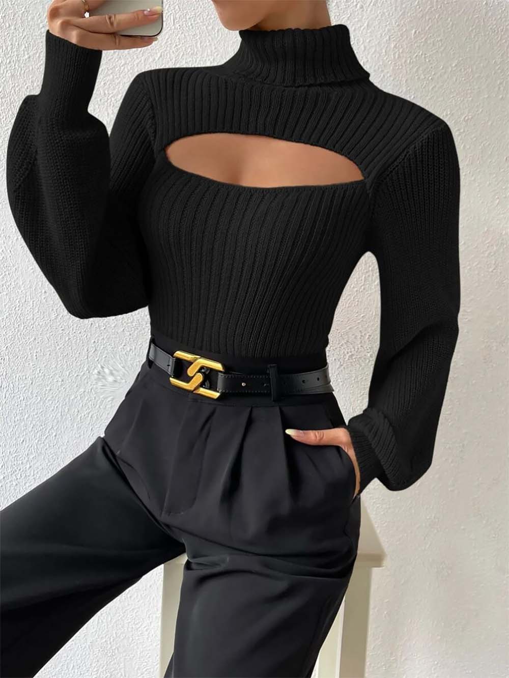 Women Sexy Solid Turtleneck Knitted Sweater | NCS