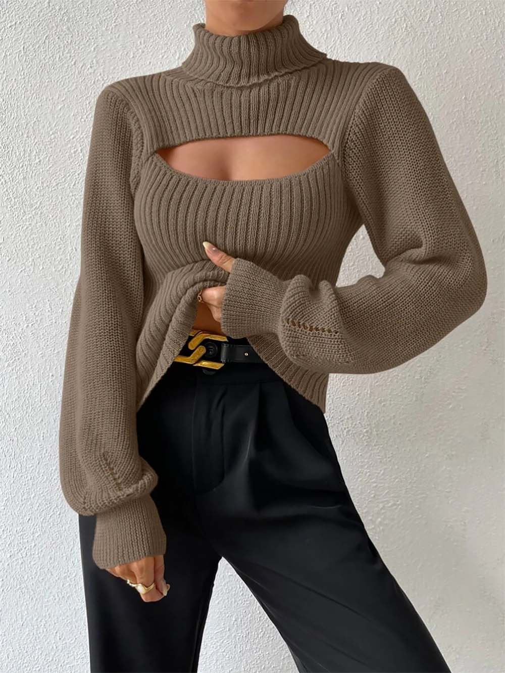 Women Sexy Solid Turtleneck Knitted Sweater | NCS