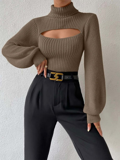 Women Sexy Solid Turtleneck Knitted Sweater | NCS