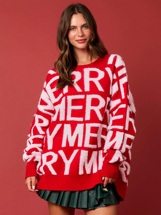 Women’s Christmas Letter Loose Pullover Sweater | NCS