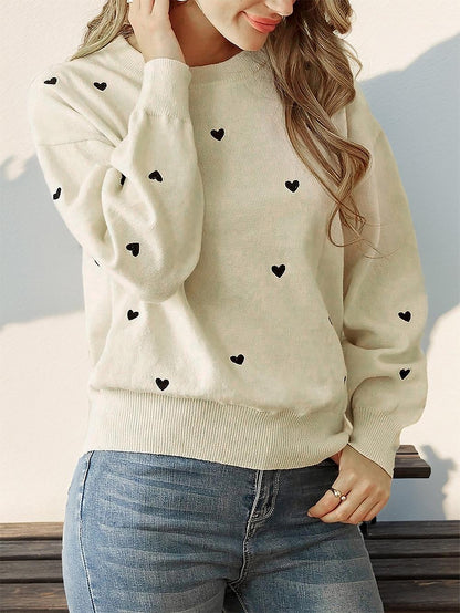 Women's Heart-Shaped Polka Dot Lightweight Knit Sweater | NCS