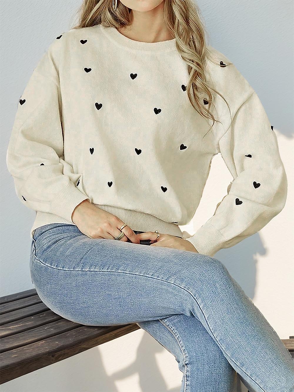 Women's Heart-Shaped Polka Dot Lightweight Knit Sweater | NCS