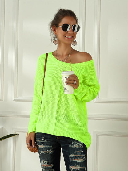 Women's Neon Color Female Slash Neck Fashion Knitted Shirts | NCS