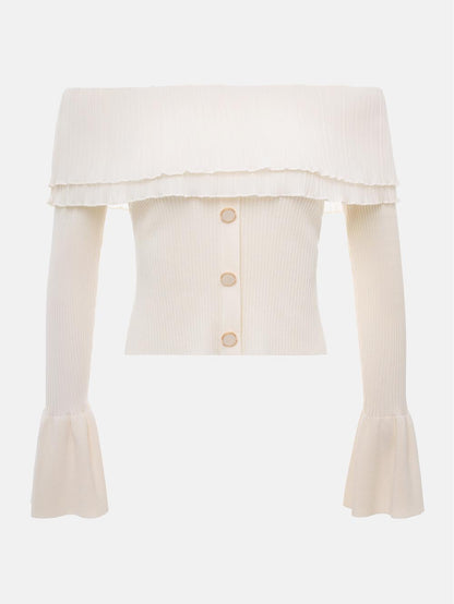 Women's Off-Shoulder Buttoned Slim Fit Knit Sweater | NCS
