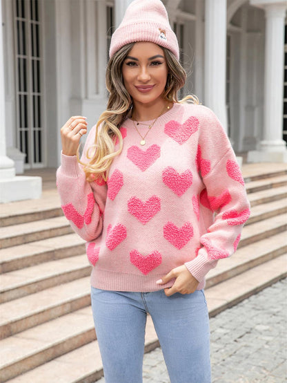 Women's Plush Heart Embroidery Thickened Sweater | NCS