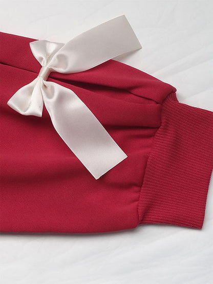 Women's Red Sweatshirt with Bow Decoration | NCS