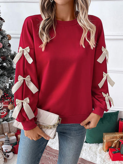 Women's Red Sweatshirt with Bow Decoration | NCS