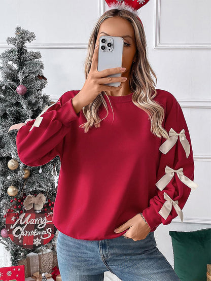 Women's Red Sweatshirt with Bow Decoration | NCS